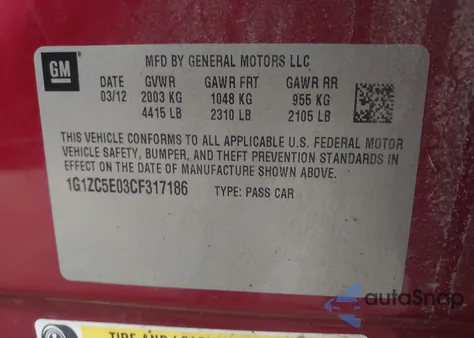 2012 Chevrolet Malibu 1Lt из США, поврежденный, VIN 1G1ZC5E03CF317186